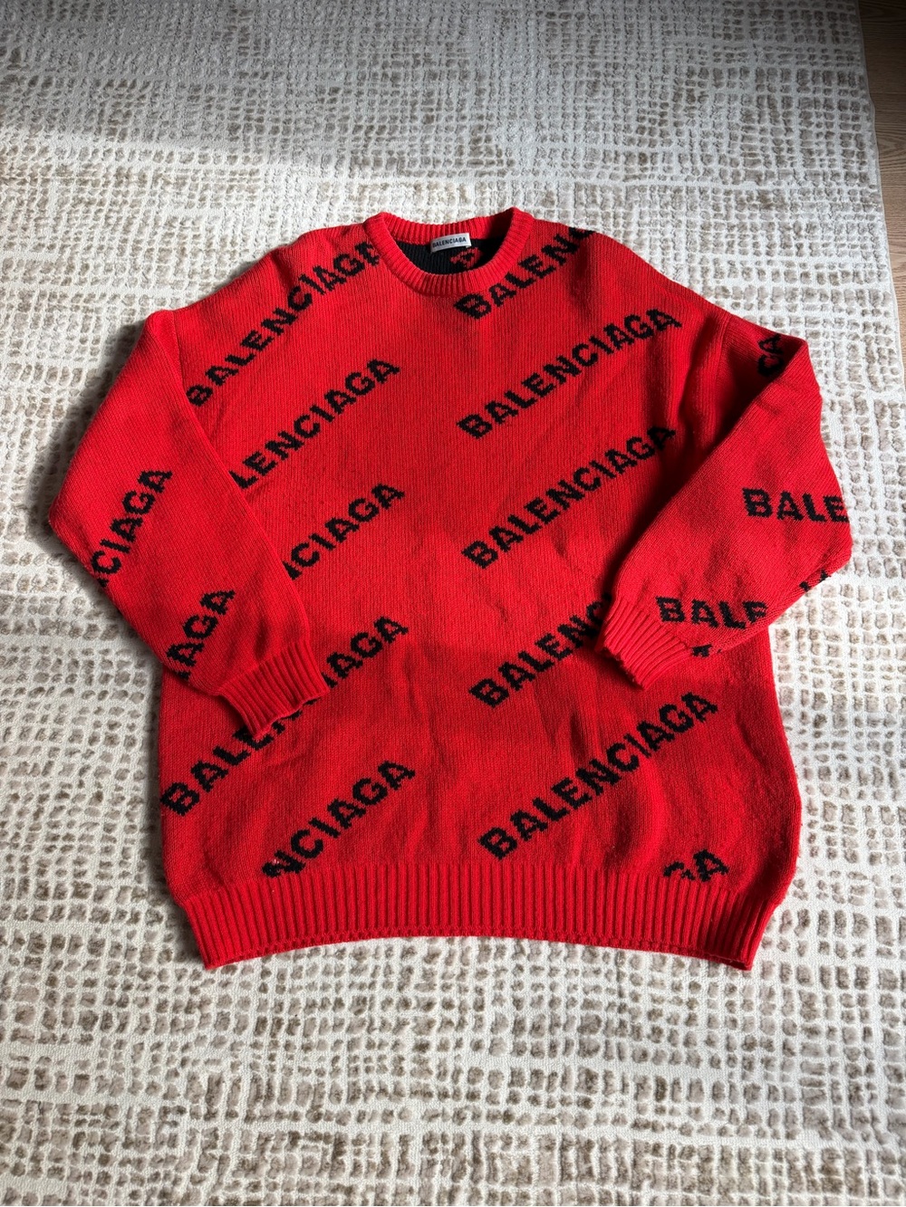 Balenciaga Red Crewneck Logo Knit Sweater